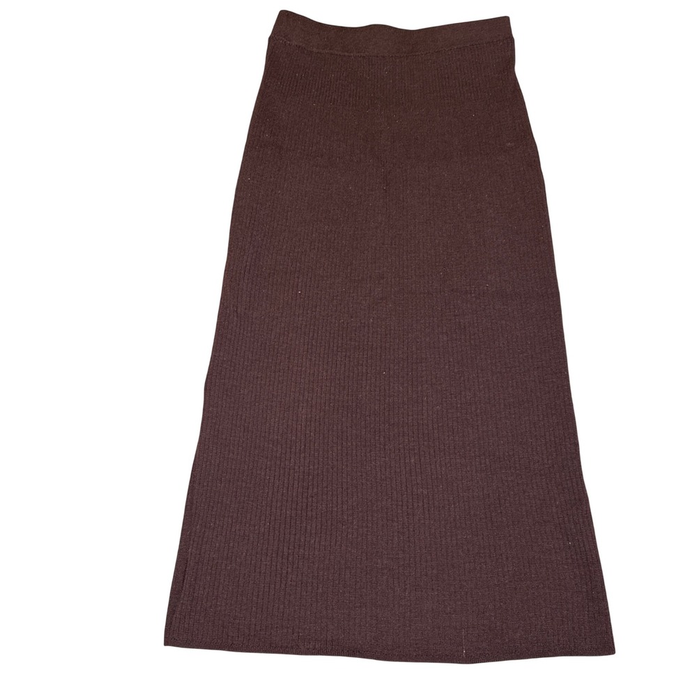Uniqlo Women's Burgundy Ribbed Knit Midi Skirt Wool Blend Side Slit Small